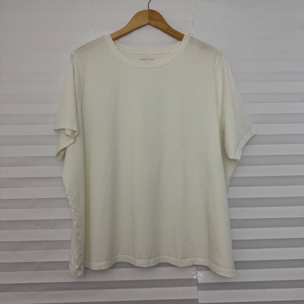 Lands End Womens 3X Cream Off White Cotton Short Sleeve Crew Neck T-Shirt Tee